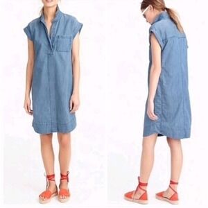 J. CREW Women's Chambray Popover Blue Shirt Dress Size Small Cotton Blend